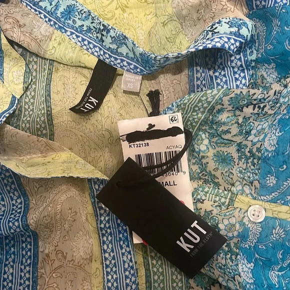 NWT!! KUT From The Cloth - Jasmine Chiffon Button-Up Shirt - Blue/Green - XS - Picture 8 of 8